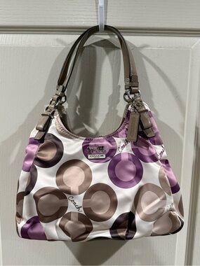 Coach Signature Clover Sateen Multicolor Maggie Shoulder Handbag 17055
